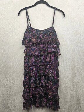 Express Mini Dress Womens M Black Paisley Tiered Festival Y2K Party 90s Retro